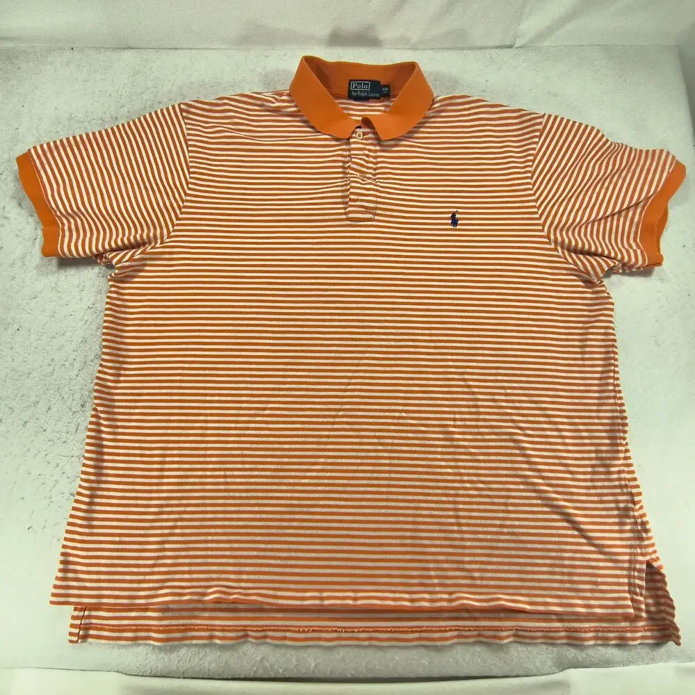 Polo by Ralph Lauren Collared Short Sleeve Polo Shirt Mens Size 4XB Orange White